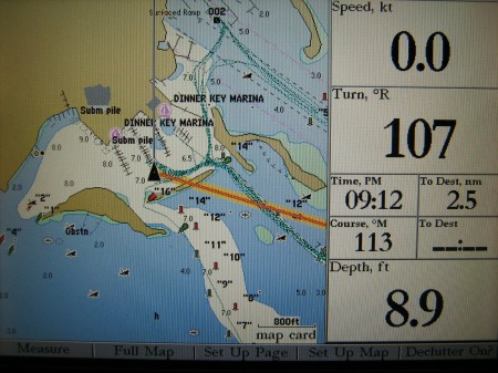 Garmin GPS screen, notice "To Dest" box showing 2.5nm
